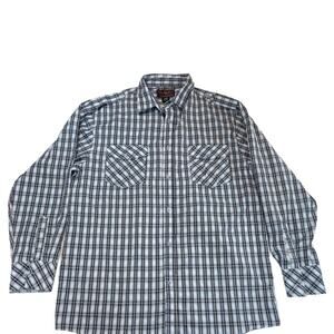 Blac Lacquer Men's 4XL Plaid Button Up Shirt Epaulets Long Sleeve Blue Black